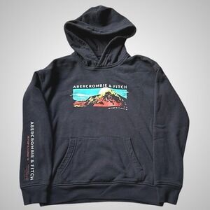 Abercrombie Kids Charcoal Hoodie with Colorful Mountain Design Youth 11/12